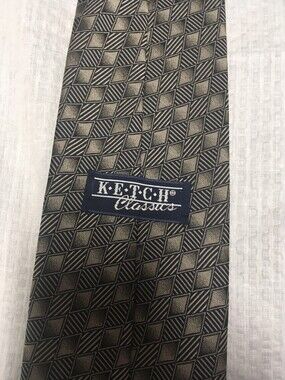 Ketch classic men's tie geometric pattern black and tan